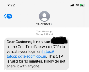 tafcop SIM OTP message s 1